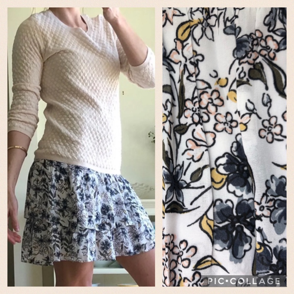 LOFT White Olive Purple Floral Skirt